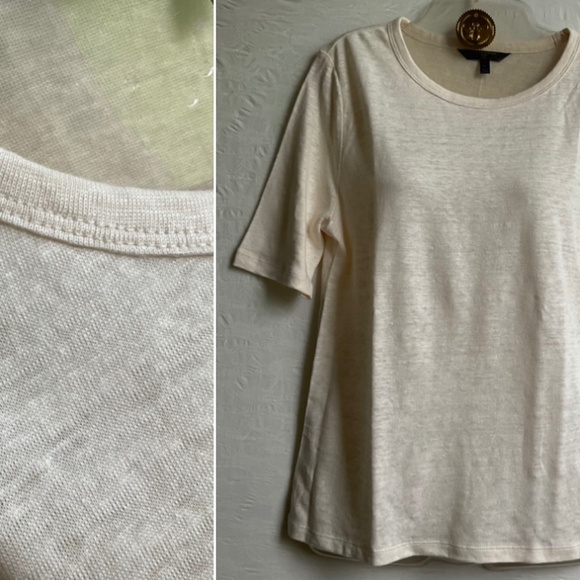 Banana Republic Tops - Banana Republic Women’s Linen Tee Round Neck Elbow Length Sleeve Cream T-Shirt M